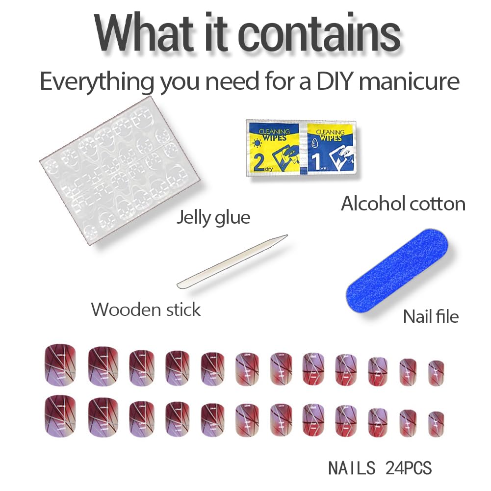 24 Pieces Removable Square Medium Length Nail Tips with Wheat Ear Plaid Pattern - Press-On False Nails