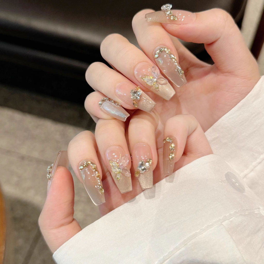24Pcs Removable Square Medium Length Nail Tips - Press-On False Nails for Easy Application