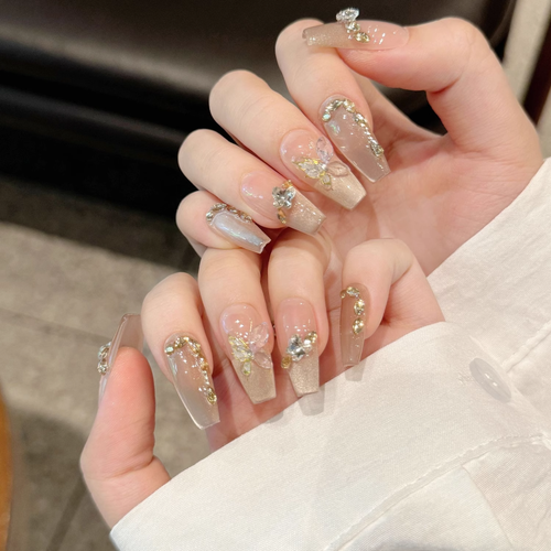 24Pcs Removable Square Medium Length Nail Tips - Press-On False Nails for Easy Application